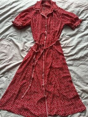 Max Studio London Polka Dot Button-Up Midi Dress – Ruffle Collar & Cuffs